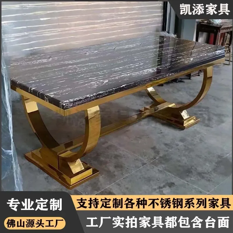 Light Luxury Marble Dining Table and Chair Set for Italian Rectangular Dining Table Simple Household Stainless Steel Dining