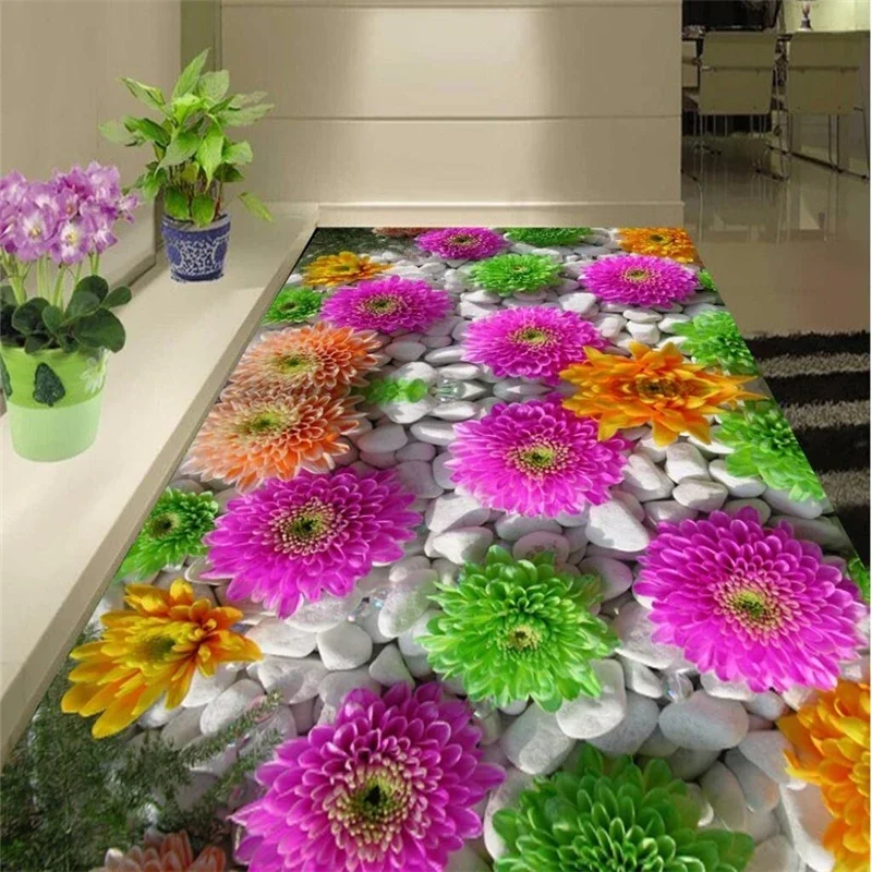 beibehang Custom Floor painting Wallpaper 3D modern art rose Bathroom Floor Mural PVC Wall paper Self adhesive Floor sticker