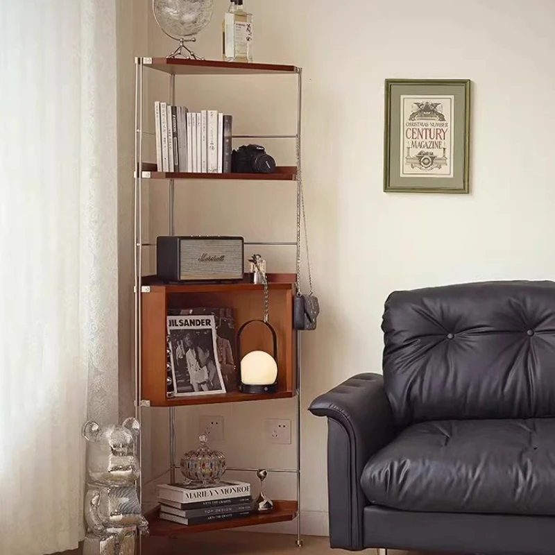 

Solid wood corner rack stainless steel triangle display cabinet living room