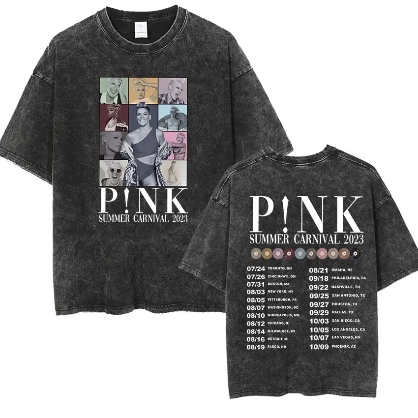 P!nk Pink Singer Summer Carnival 2023 Tour Graphic T-shirt uomo donna Vintage Washed T-shirt manica corta Y2k Hip Hop Streetwear