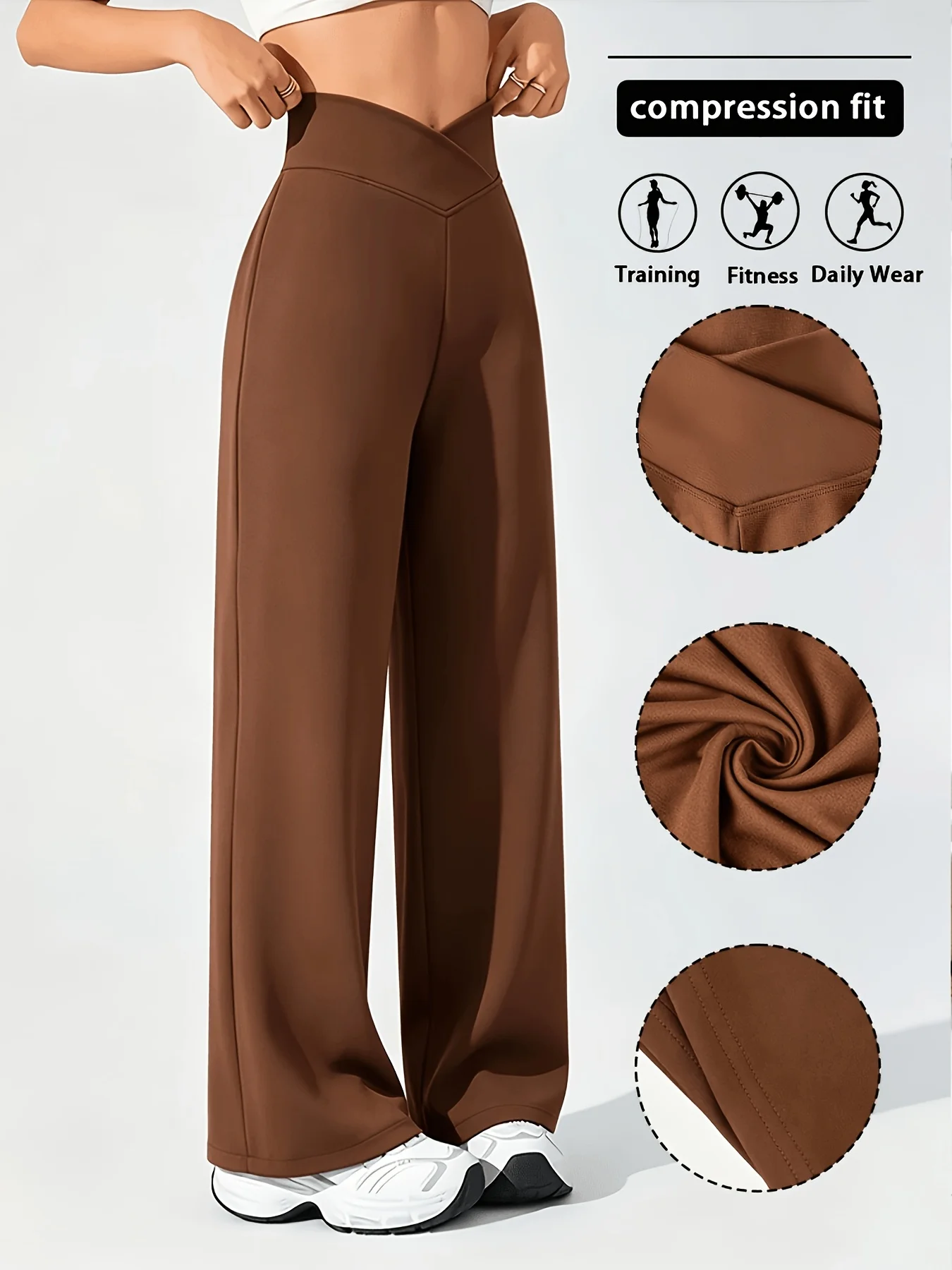 Damen-Sweathose mit weitem Bein, elastisch und dehnbar, Fitness-Laufhose, Yoga-Hose, gerade geschnittene Pendlerhose, bequemer elastischer Stoff – Detail 2