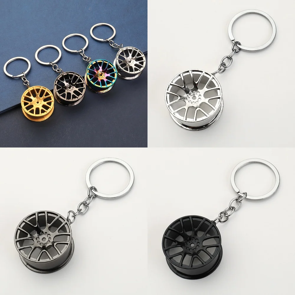 Metal Alloy Car Wheel Hub Keychain for Automotive Accessories Customization Gifts for Men Wholesale Hubcap Keyring for Cars