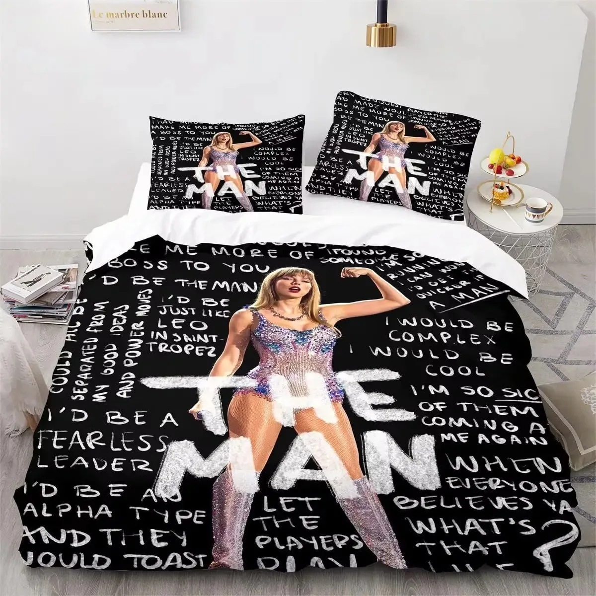 Female Singer 3D Printed Quilt Cover Single T-Swift Bedroom Bed Bedding Set with Zipper and Pillowcase for Kids Adults