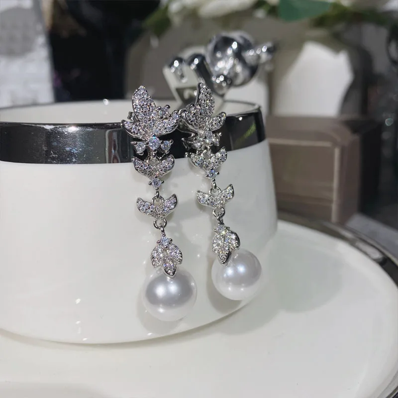 

MDLFES Moissanite style French Ribbon Beads Gold Plated Niche Tassel Super Fairy Earrings Cold Style