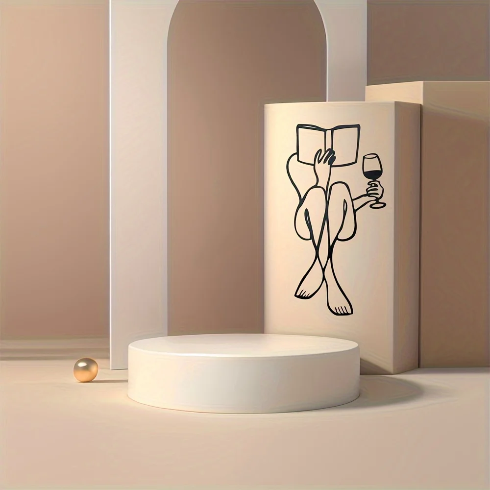 1pc Metal Wall Decor Iron handicrafts Women Reading A Book with Wine Metal Wall Decor Book And Wine Minimalist Line Art Home
