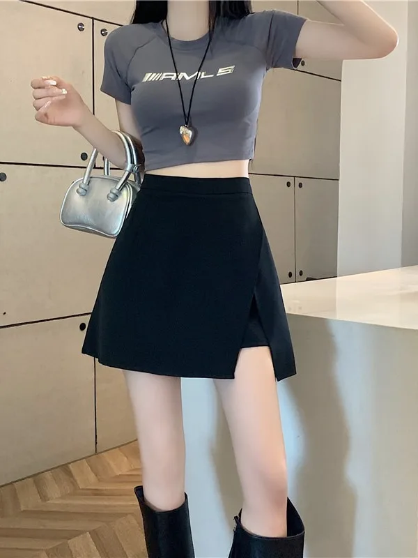 

Sweet Korean Style plus Size Women's High Waist A-Line Split Slimming Skirt Shorts Half-length Fashionable Casual Polyester F...