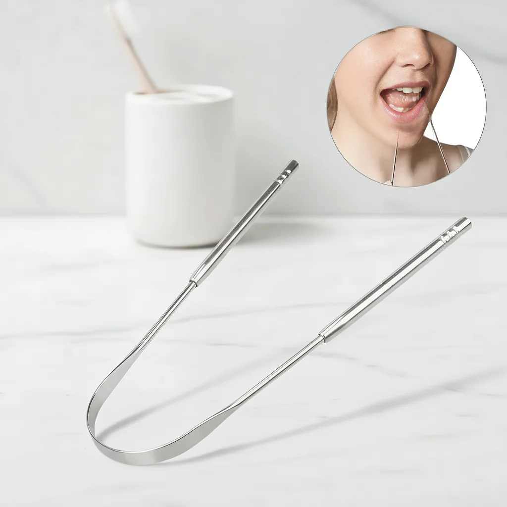 

Набор стоматологических средств для чистки языка, антибактериальные скребки из нержавеющей стали с эргономичной ручкой, дорожный футляр