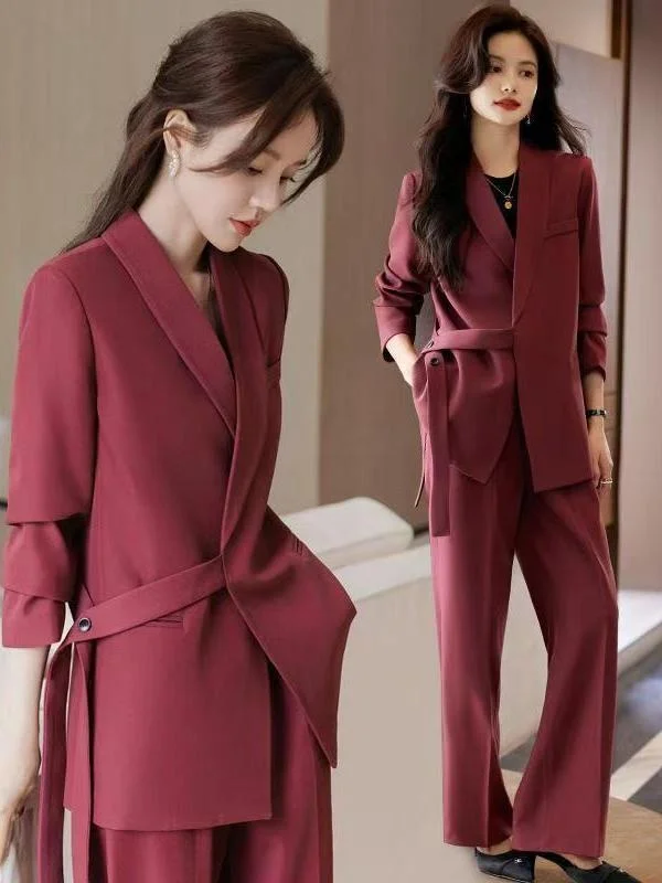 

plus Size Fashion Spring Suit Set Slimming Meat Covering High Waist Pants Korean Style Long Sleeve Suit Jacket Outerwear