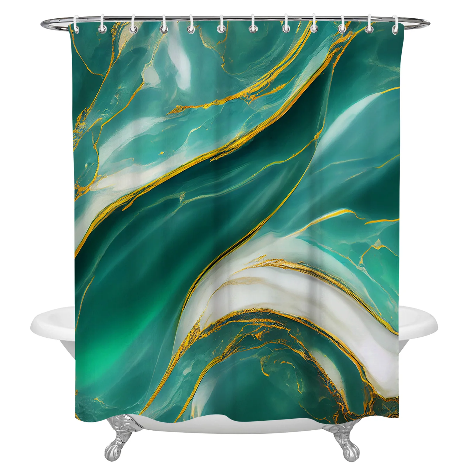 Marble Texture Green Waterproof Bathroom Decoration Shower Curtain With Hook Printed Bathtub Curtains Bathroom Accessories