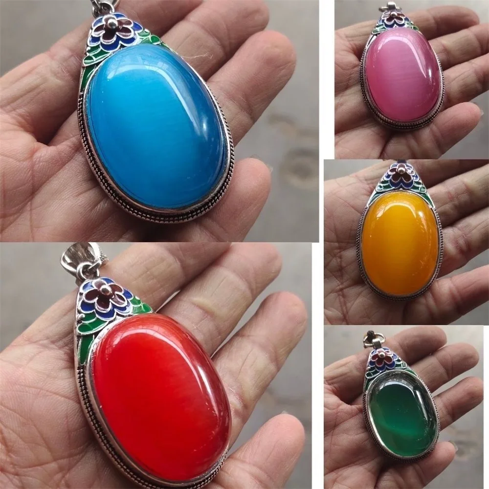 High-End Ice-Colored Cat's Eye Stone Gourd Water Droplet Safe Round Lock Pendant Exquisite Lucky Charms Elegant Popular Gift