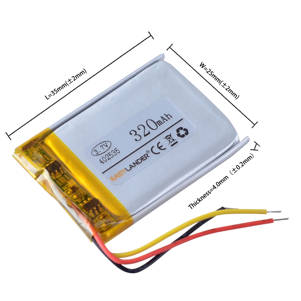 3Wires 3.7V 302535 402535 502535 602535 702535 802535 902535 102535 Rechargeable Li-Polymer Battery