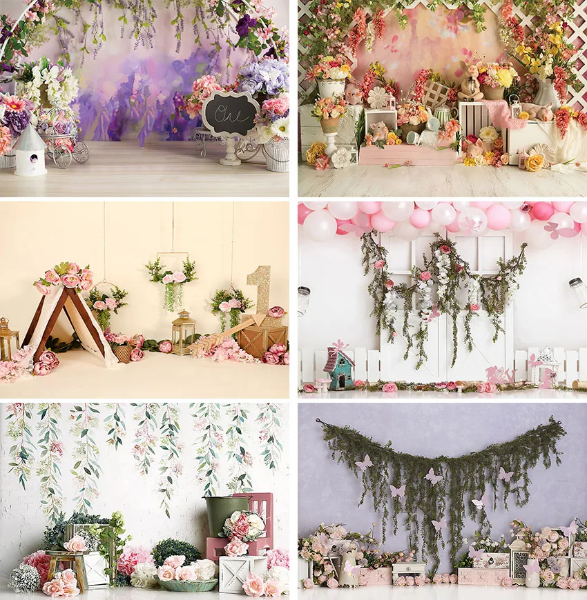 

Spring Flower Backdrop Kids Cake Smash Props Portrait Birthday Girl Adult Photography Decor Floral Plant Wall Baby Photostudio