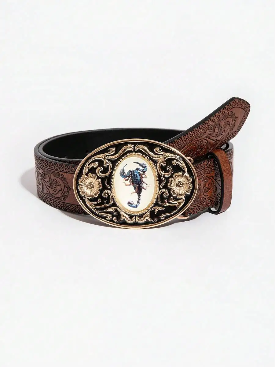 Boho 1pc Western Style Printed Lady Belt With Rose Buckle Halloween Valentine's Day Valentines Summer, School Fall, Autumn,