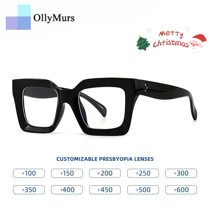 

OLLYMURS винтажные большие квадратные очки по рецепту с защитой от синего света, женские и мужские готовые очки для пресбиопии, индивидуальное стекло