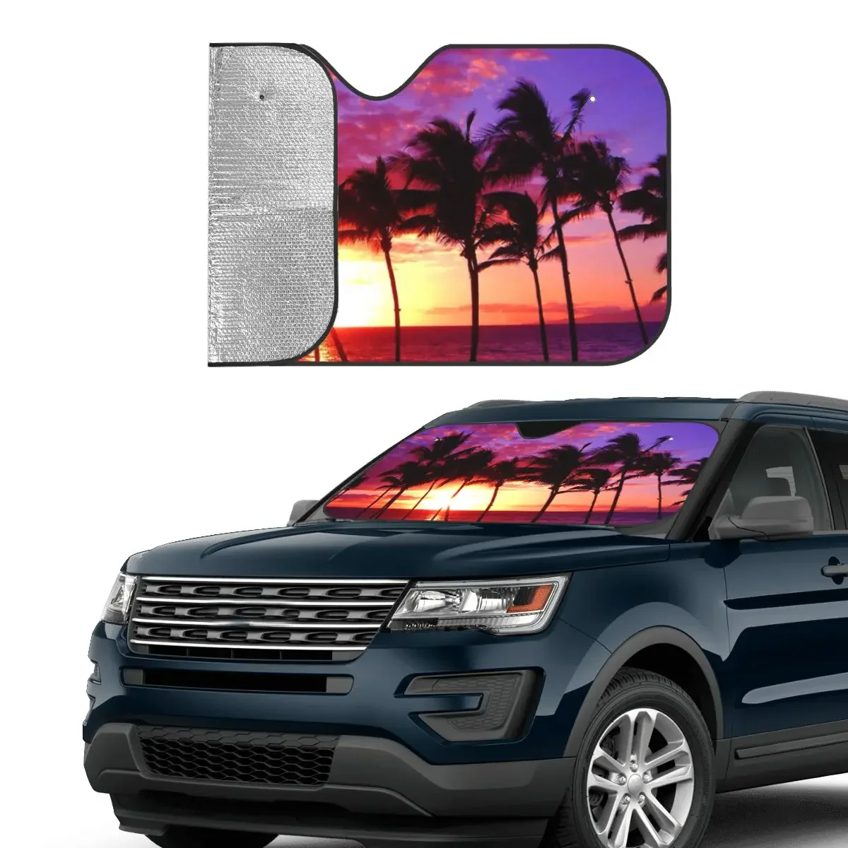 Sunset Windshield Sunshade Sea Beach Scenery Creative Cover Front Block Window 76x140cm Car Sunshade Car-covers