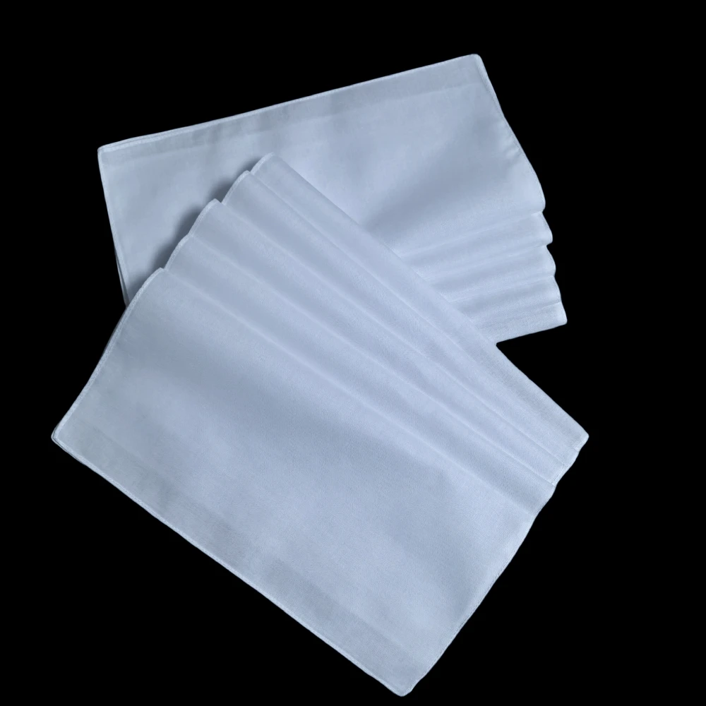 10pcs 100% Cotton White Handkerchiefs Square Super Soft Washable Hanky Chest Towel Pocket Square Hanky DIY Accessories 28x28cm