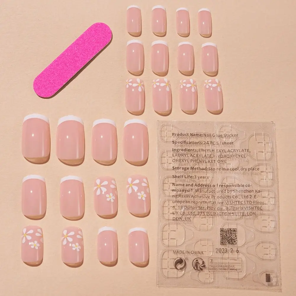 Odpinane, pełne pokrycie DIY, nadające się do noszenia, średniej długości, francuskie sztuczne paznokcie, kwadratowa główka