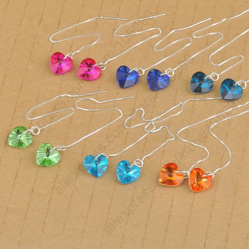 More Colors Genuine Real 925 Sterling Silver Jewelry 925 Ear Thread  Ling Box Chain Drop Earrings Party Accessories Women
