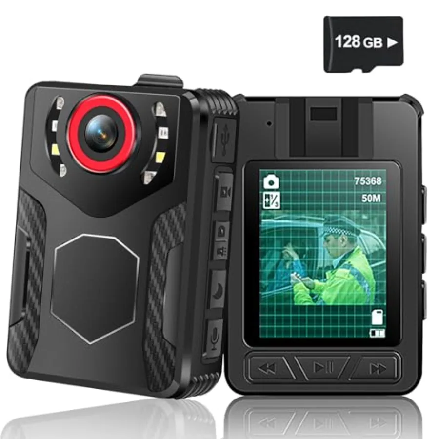 

Body Camera for Law Enforcement, Security, Outdoor Work: 1080P FHD, Night Vision, 10HR Battery, 2.0 Screen, 128GB Storage, Blac