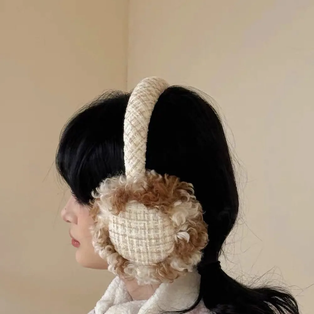 New Foldable Earmuffs Soft Knitted Headband Faux Fur Earmuffs Curly Faux Fur Warm Ear Coverage Winter Earmuffs