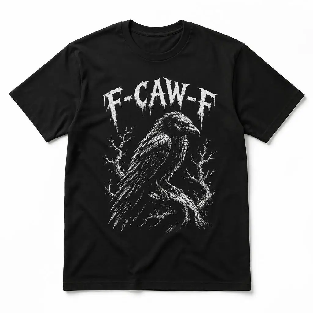 F Caw F Black Crow Bird Moon Halloween Spooky T Shirts Casual Tees Short Sleeve Round Collar T-Shirt Pure Cotton Tops