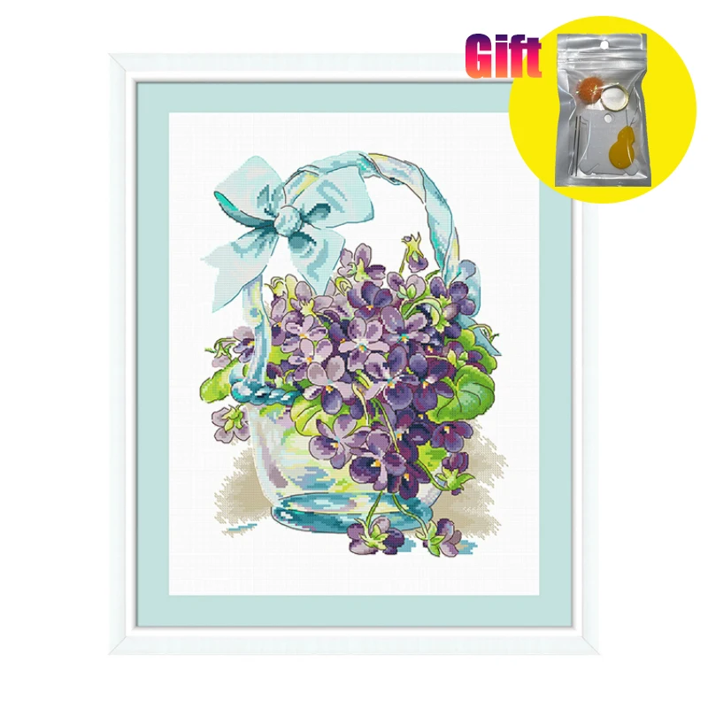 Spring Cross Stitch kit 11CT printed canvas Cartoon Orchid Basket Decoration on the living room wall cross-stitch accessories