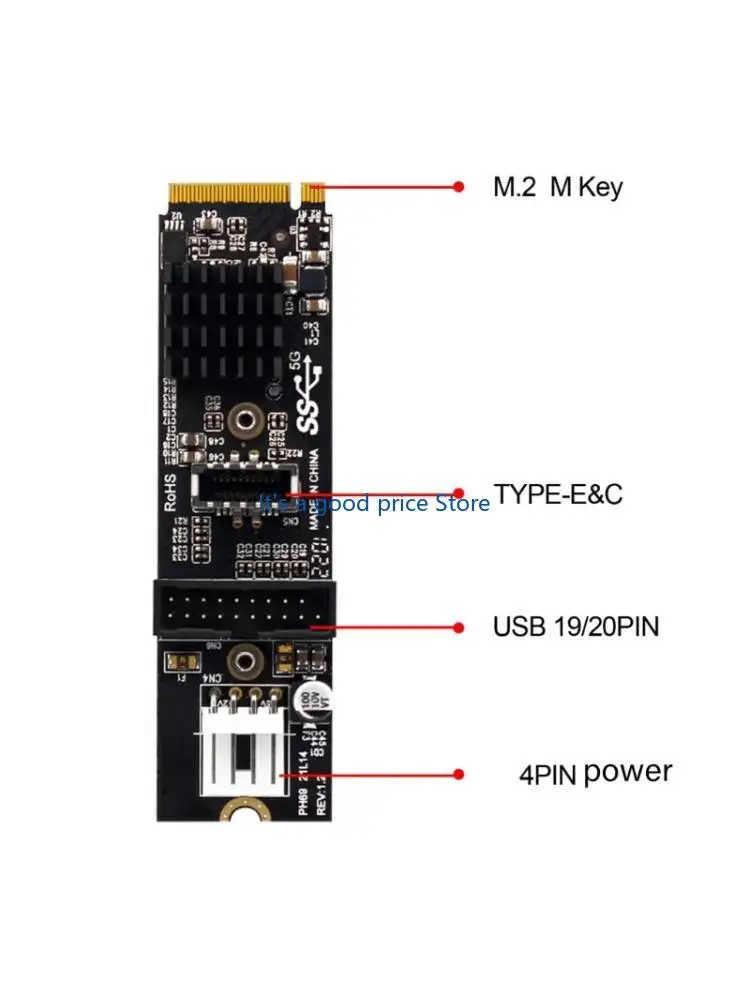  M.2 MKey PCIe To USB 3.1 Conversion Card Enables Front Panel Type C E Connection And Driver Less Operation