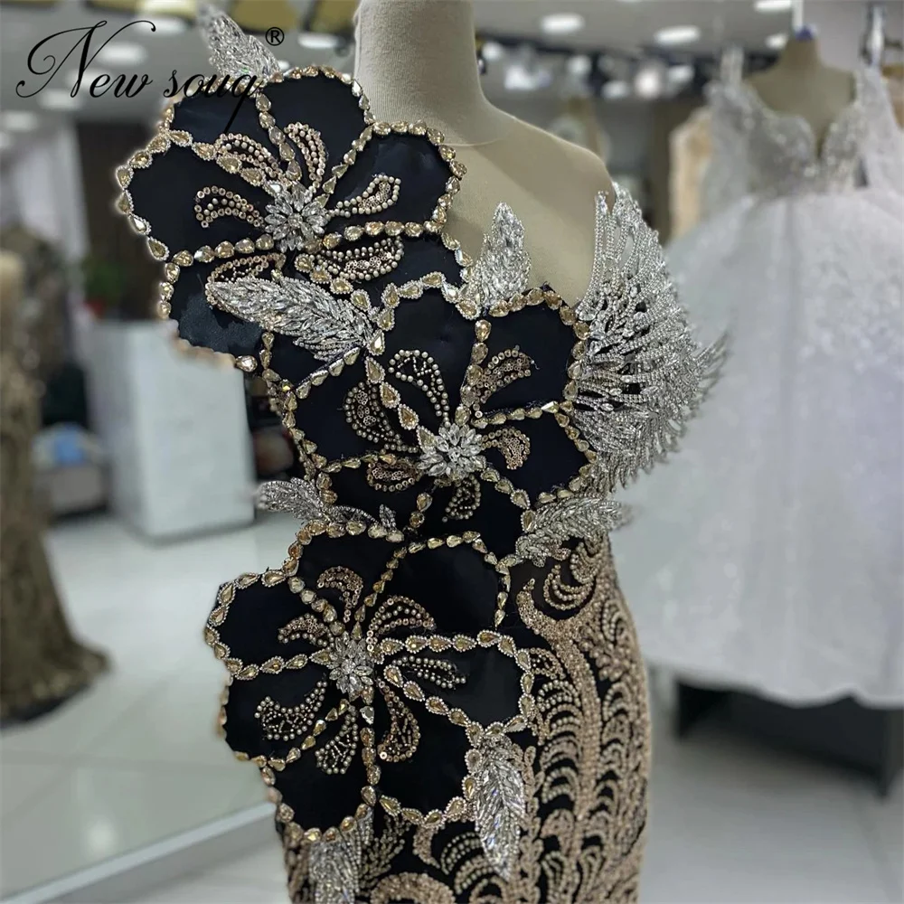

Уникальные черные платья для выпускного вечера из бисера Couture Кристаллы Вечерние платья с цветочным принтом 2025 Арабские платья русалки для свадебной вечеринки по индивидуальному заказу