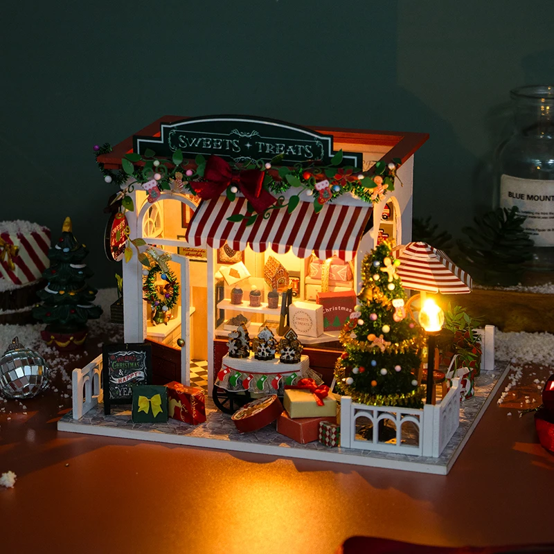 Diy kit de casa de boneca em miniatura mini kit de construção de casa de bonecas com artesanato led para adultos presente de aniversário de natal para meninos meninas casa