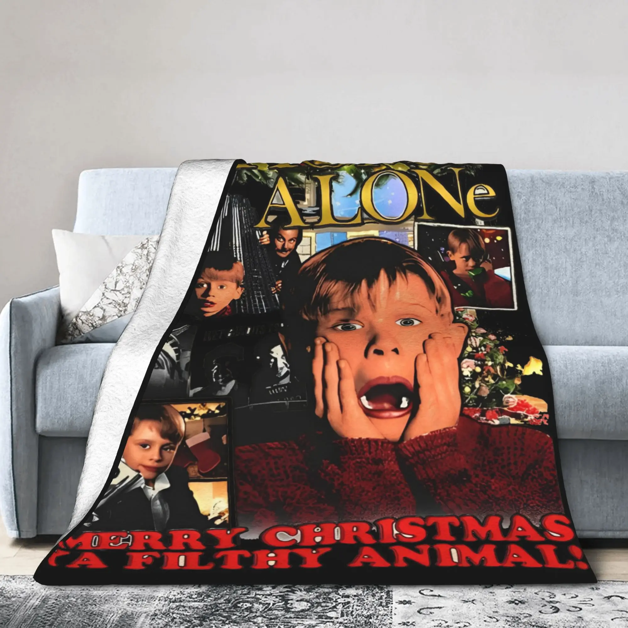 المنزل وحده عيد ميلاد سعيد البطانيات المرجان الصوف أفخم طباعة كيفن كوميديا المحمولة سوبر لينة رمي بطانية للأريكة #1