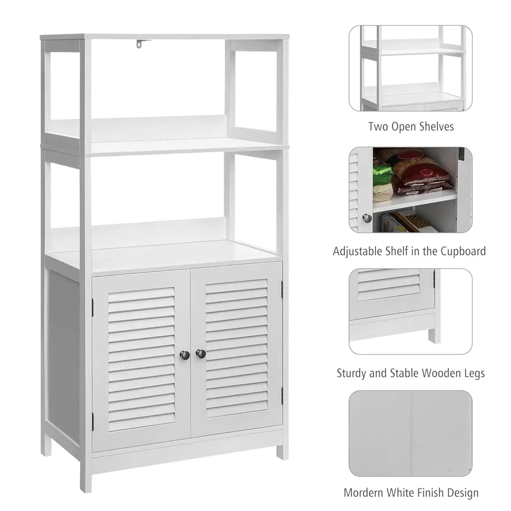 White Freestanding Multi-Purpose Cabinet With Ample Storage Space For Bathroom, Kitchen, And Living Room - Towel Storage,