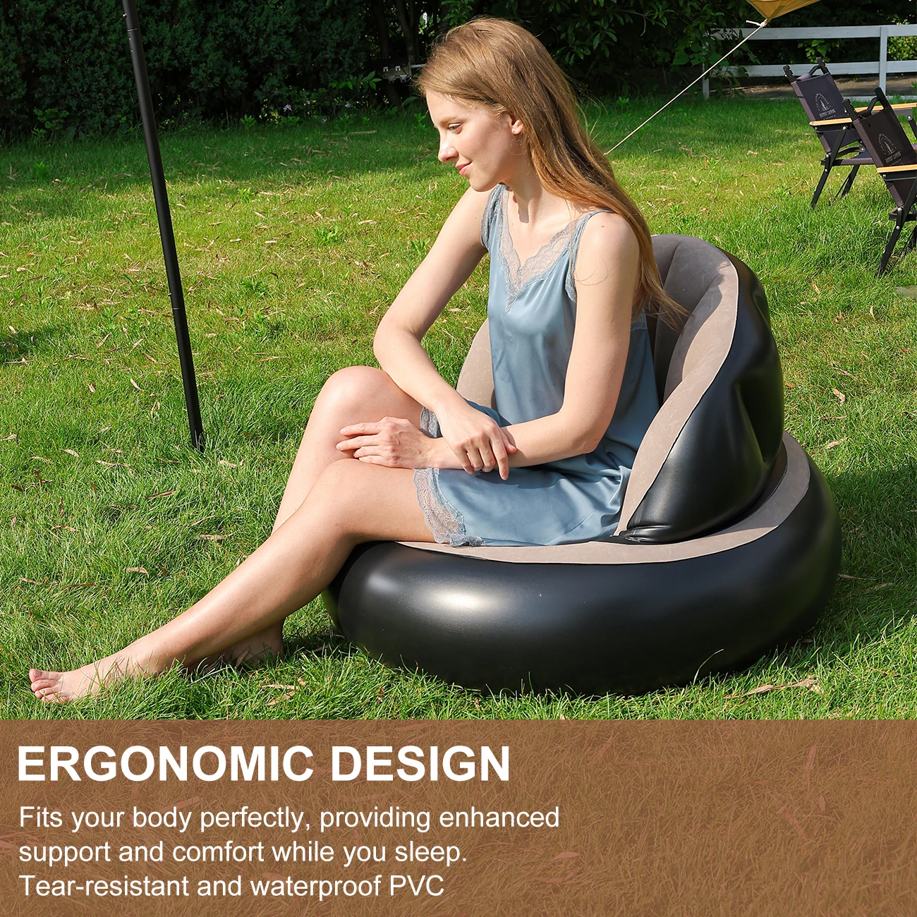 1PC Thickened PVC Inflatable Sofa Ergonomic Design for Comfortable Seating Experience, Foldable Flocking Garden Sofa image 3