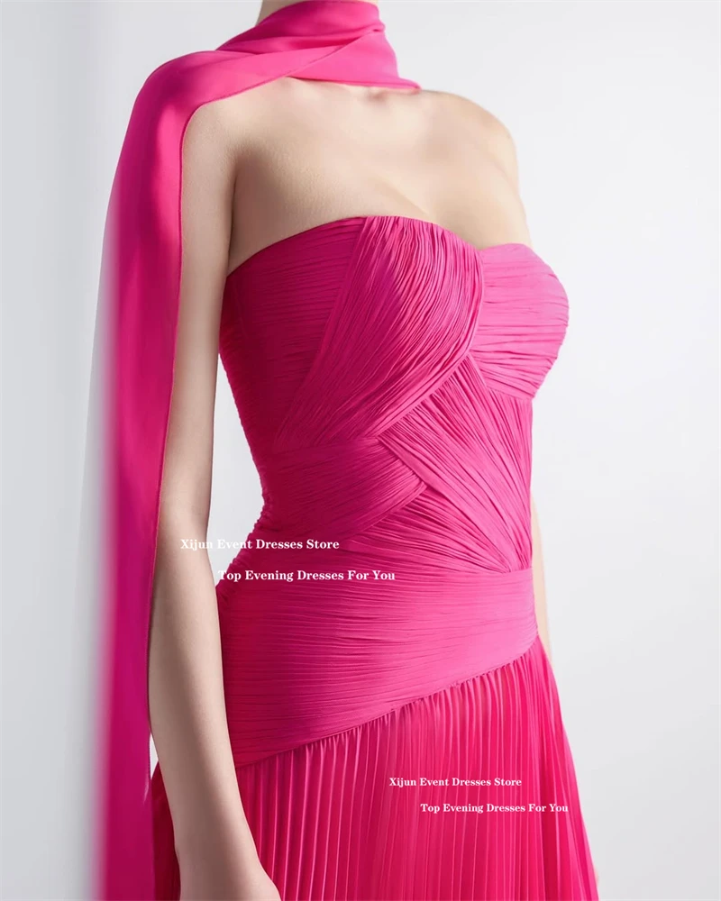 Xijun eleganti abiti da sera in chiffon rosa increspato a-line lunghi abiti da ballo sciarpa occasione formale abito da ballo 2025 donne personalizza