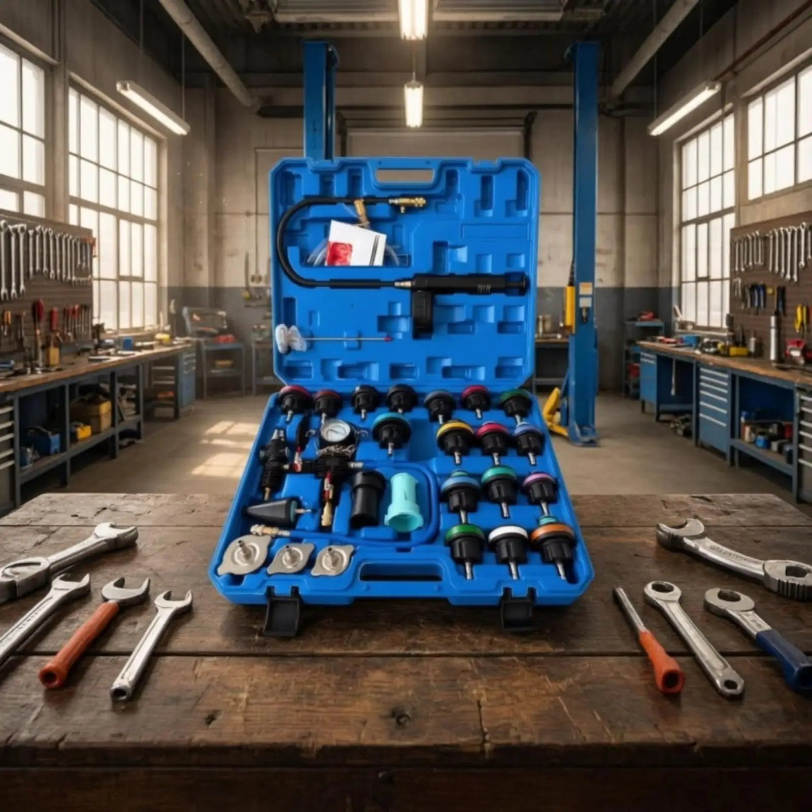 Cooling System Test Kit with Hand Pump and Pressure Gauge for Radiator Leak Check and Fluid Replacement