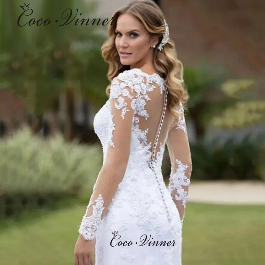 ภาพลวงตากลับปุ่มอเมริกา Boho ชุดเดรสเมอร์เมดสําหรับผู้หญิงที่กําหนดเองลูกไม้เย็บปักถักร้อยสุทธิชุดเจ้าสาว W1070