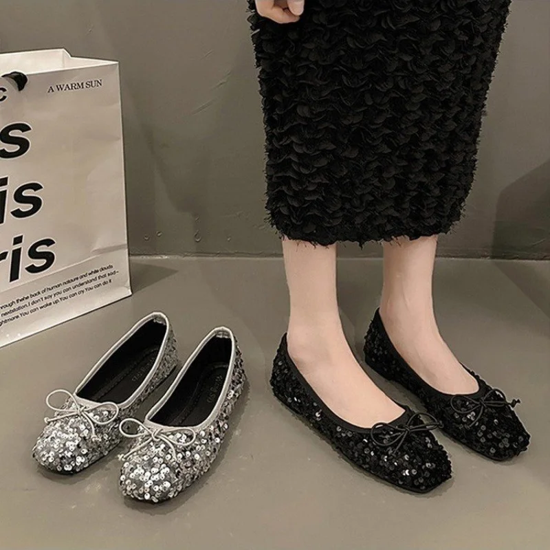 

Autumn Fashion Flat Shoes Women Round Toe Splicing Bowknot Sweet Single Shoes Casual Shallow Comfort Legant Footwear Female