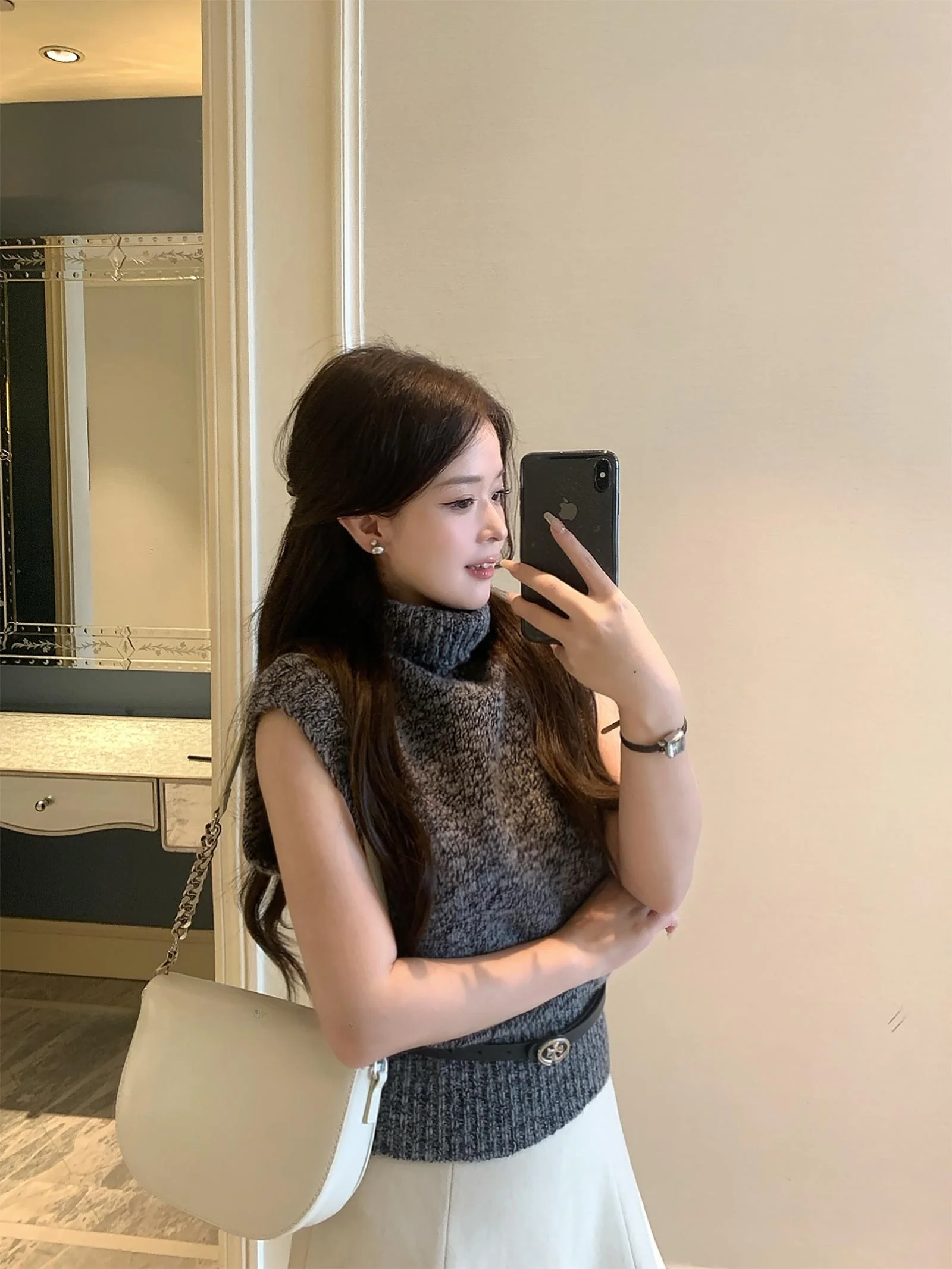 

Вязаный жилет Rosewth с высоким воротником из 100% шерсти, универсальный, с отложным воротником, в 2 цветах, для повседневной носки