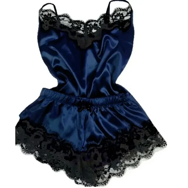 Summer Lace Silk Pajama Set for Women Sleepwear Sexy Lingerie Cami Top and Shorts Sets Comfortable Casual Pijamas 4