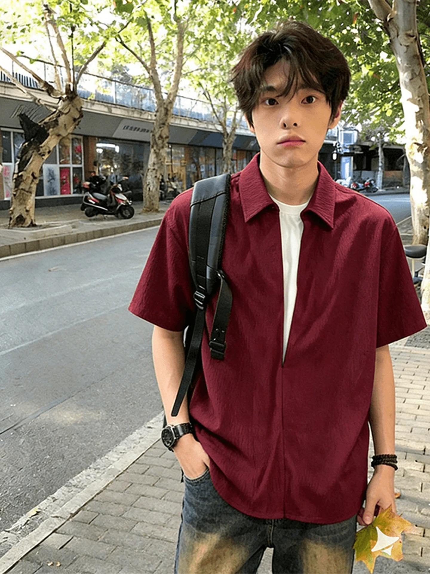 Red Wine Color American Style Short Sleeve Shirt Men Summer Elegant Style Breathable Casual Shirt Cleanfit Half Sleeve Jacket