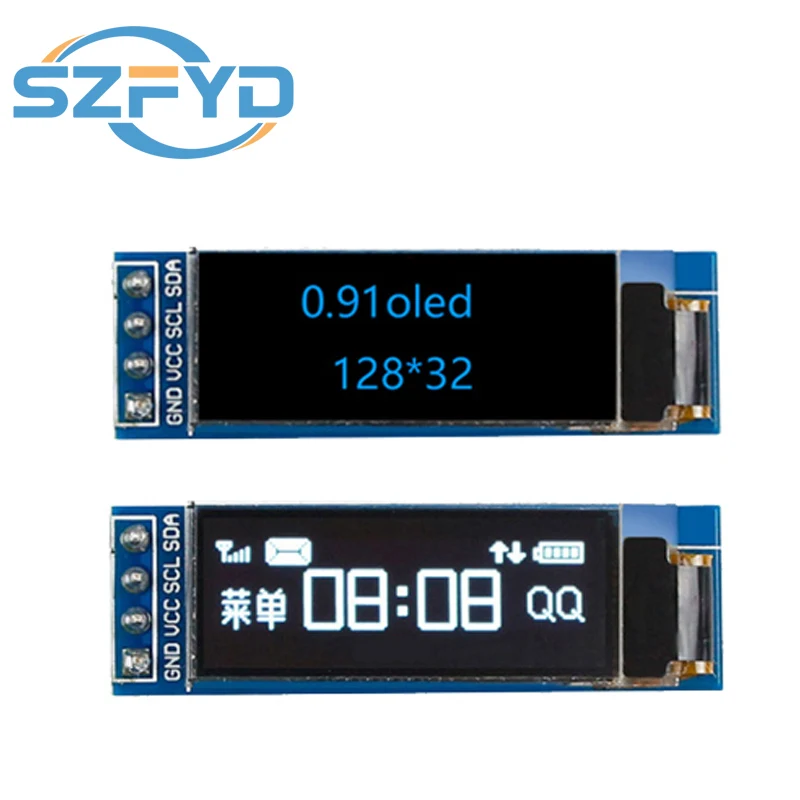 0.91 Inch 128x32 IIC I2C White / Blue OLED LCD Display DIY Module SSD1306 Driver IC DC 3.3V 5V For Arduino