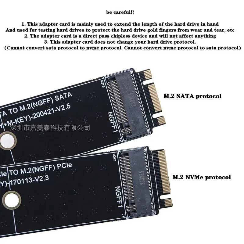 Carte d'extension de protection SATA M.2 NGFF SSD, protocole NVcloser, test petPCI-E, UNIS issement des doigts dorés