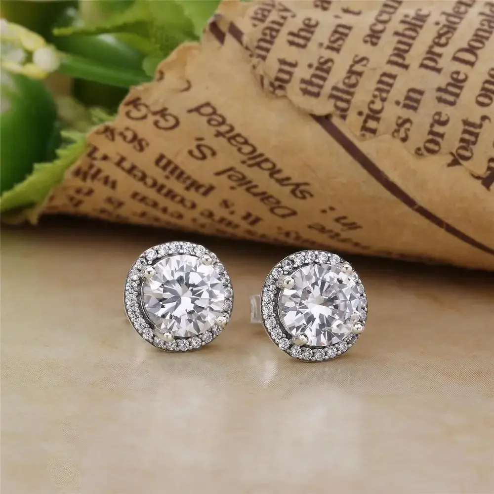 100% Sterling Silber Pfanne Ohr stecker Ohrring runde Blume Herz blau Kristall Ohr stecker Ohrring für Frauen Schmuck Geschenk