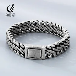 Fongten 22cm Twisted Braid Bracelet for Men Stainless Steel Cuban Chain Male Bracelets Bangle Ancient Silver Color Jewelry