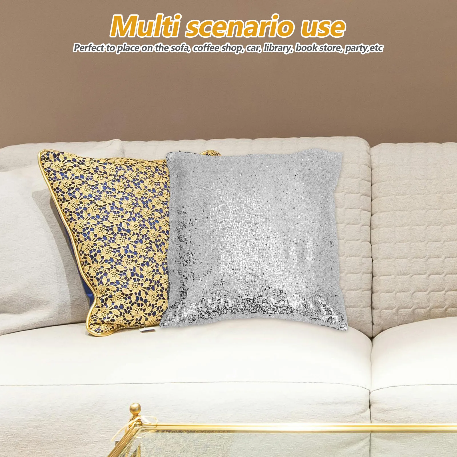 1 Piece Shimmery Sequin Throw Pillow Case Silver Glitter Cushion Cover for Living Room Car Party Club Comfortable Skin Safe