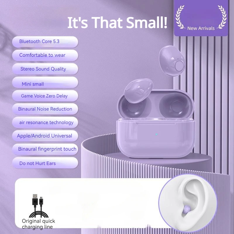 Mini Bluetooth 5.2 Invisible Earphone Sleeping Headset Wireless Smart Touch Sleeping Sports Gaming Earbud Noise Reduction