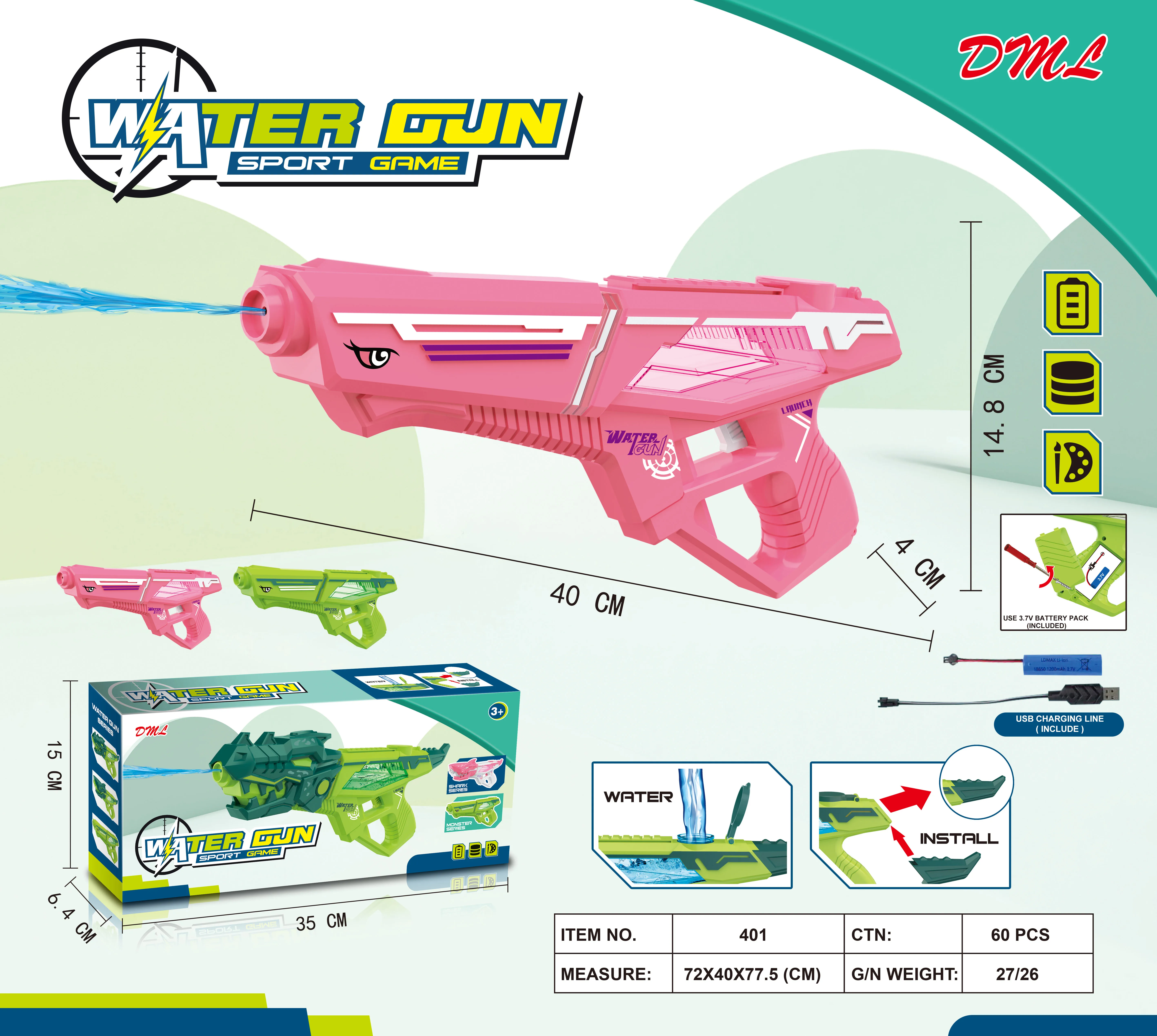 Pistola de agua continua de tiburón y dinosaurio eléctrica, juguete para niños, verano, exterior, playa, piscina, jardín, disparo automático de agua, regalo divertido