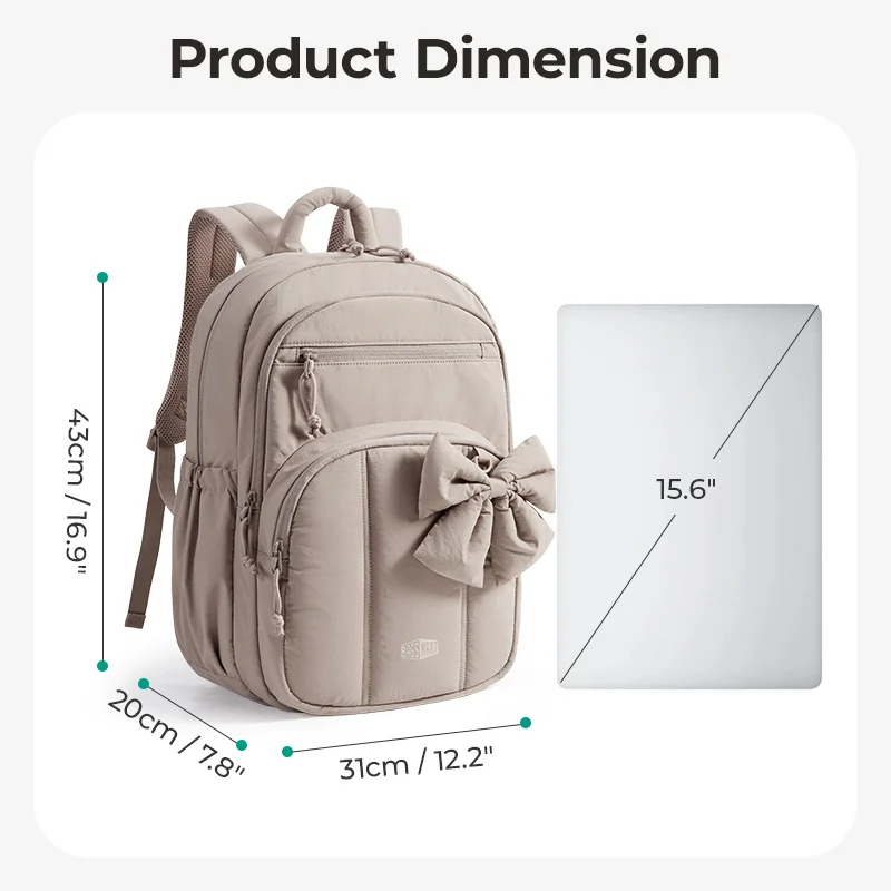 BAGSMART School Laptop Backpack for Women Large Capacity Casual Travel Daypack Multiple Pockets 15.6 inch College Computer Bag