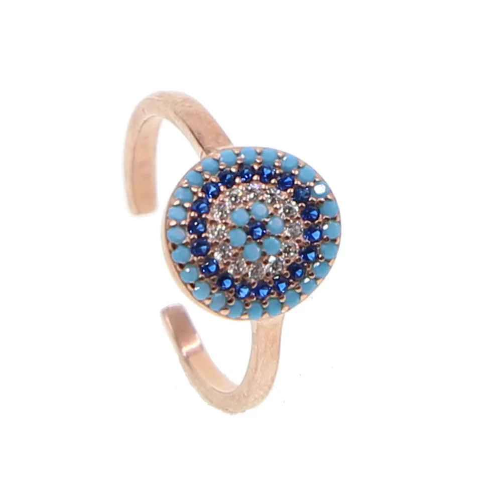 925 Sterling Silver Micro Pave CZ Evil Eye Shape Open Adjust Finger Rings Luxury Fashion Turkish Lucky Jewelry Women