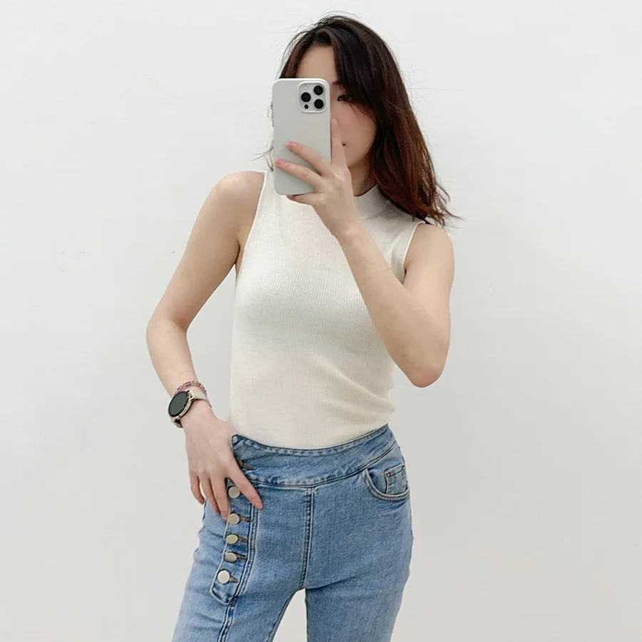 silk tank top summer brown fashion sleeveless wool tops women clothes turtleneck woemsn shirt sexy shirts corset vintage korean