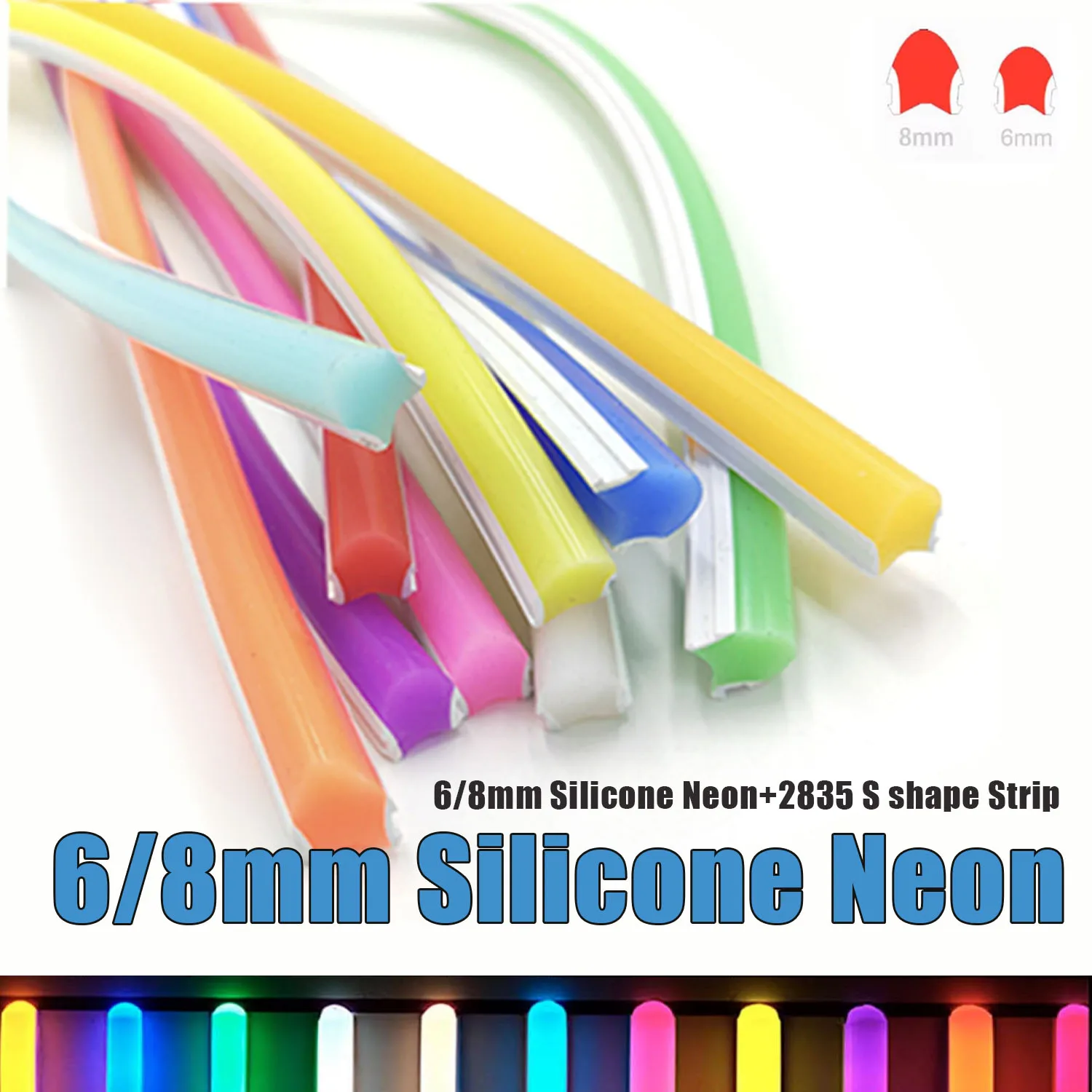 6-8mm Separable Silicone Neon Light, DC12V SMD2835 120LEDs/m S-Shaped LED Strip, Waterproof Flexible Silicone Tube for DIY Signs